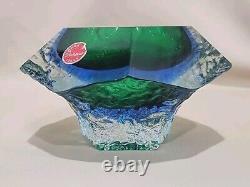 VINTAGE Murano Sommerso Textured BLUE & GREEN GLASS BOWL