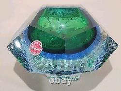 VINTAGE Murano Sommerso Textured BLUE & GREEN GLASS BOWL