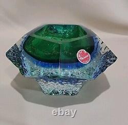 VINTAGE Murano Sommerso Textured BLUE & GREEN GLASS BOWL