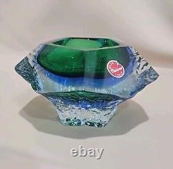 VINTAGE Murano Sommerso Textured BLUE & GREEN GLASS BOWL