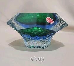 VINTAGE Murano Sommerso Textured BLUE & GREEN GLASS BOWL