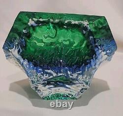 VINTAGE Murano Sommerso Textured BLUE & GREEN GLASS BOWL