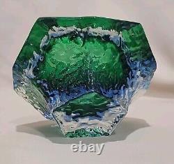 VINTAGE Murano Sommerso Textured BLUE & GREEN GLASS BOWL