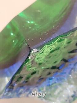 VINTAGE Murano Sommerso Textured BLUE & GREEN GLASS BOWL