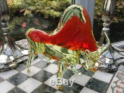 VINTAGE RARE CENEDESE MURANO URANIUM Glass Bull Sommerso Red DESK PAPERWEIGHT