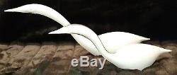 VINTAGE SET of TWO MURANO SIGNED SEGUSO A. V. DEEPLY RIPPILED WHITE GLASS SWANS