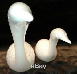 VINTAGE SET of TWO MURANO SIGNED SEGUSO A. V. DEEPLY RIPPILED WHITE GLASS SWANS