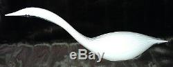 VINTAGE SET of TWO MURANO SIGNED SEGUSO A. V. DEEPLY RIPPILED WHITE GLASS SWANS