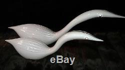 VINTAGE SET of TWO MURANO SIGNED SEGUSO A. V. DEEPLY RIPPILED WHITE GLASS SWANS