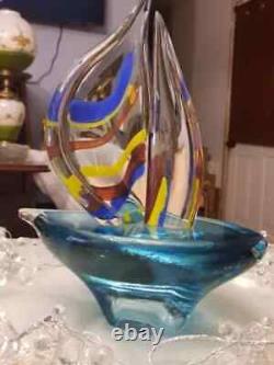 VINTAGE Venetian Art Glass, 1989 Signed Sailboat, Murano Glass Boat, 8.8 lbs