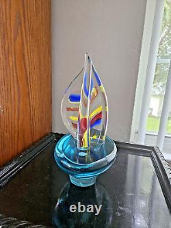 VINTAGE Venetian Art Glass, 1989 Signed Sailboat, Murano Glass Boat, 8.8 lbs