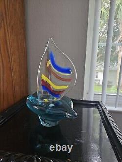 VINTAGE Venetian Art Glass, 1989 Signed Sailboat, Murano Glass Boat, 8.8 lbs