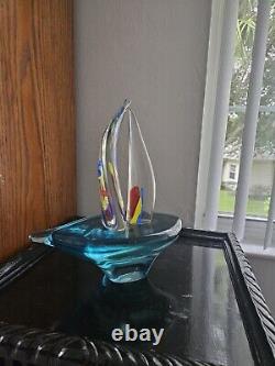 VINTAGE Venetian Art Glass, 1989 Signed Sailboat, Murano Glass Boat, 8.8 lbs