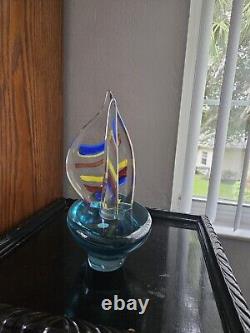 VINTAGE Venetian Art Glass, 1989 Signed Sailboat, Murano Glass Boat, 8.8 lbs