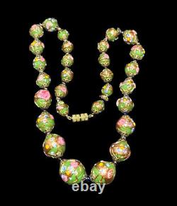 VINTAGE Wedding Cake Murano Venetian Glass Necklace 18.5 Inches Graduated Beaded