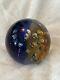 VTG 1950s Murano Blue and Amber Controlled Bubble Paperweight Signed Large