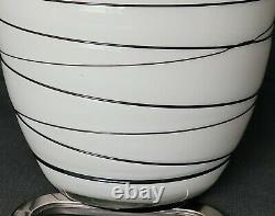 VTG 1970s Rare Carlo Nason Murano White Glass Oval 9½ Vase withBlack Glass Thread