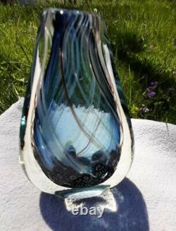 VTG 1984 Art Glass Vase Murano Summerso 6 Millefiore Stripes Signd Freeman