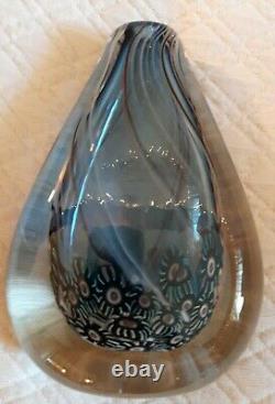 VTG 1984 Art Glass Vase Murano Summerso 6 Millefiore Stripes Signd Freeman