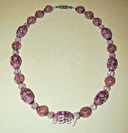 VTG Antique VENETIAN Murano PINK WEDDING CAKE Sommerso GLASS Bead NECKLACE