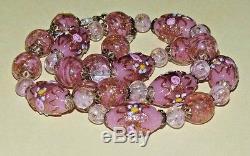 VTG Antique VENETIAN Murano PINK WEDDING CAKE Sommerso GLASS Bead NECKLACE