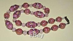 VTG Antique VENETIAN Murano PINK WEDDING CAKE Sommerso GLASS Bead NECKLACE