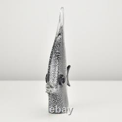 VTG Archimede Seguso Murano Italian Abstract Art Glass Fish Silver / Black MCM