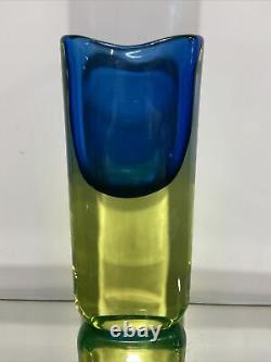 VTG. Design Flavio Poli Seguso Murano Sommerso Blue/Green Vaseline Art Glass