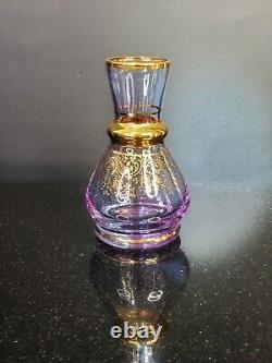 VTG Ferro & Lazzarini Murano Italy Art Glass Small Vase Purple 24K Gold 5.5