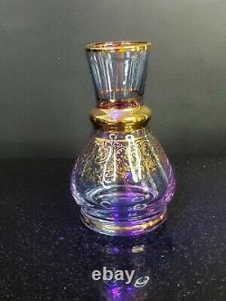 VTG Ferro & Lazzarini Murano Italy Art Glass Small Vase Purple 24K Gold 5.5