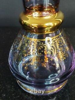 VTG Ferro & Lazzarini Murano Italy Art Glass Small Vase Purple 24K Gold 5.5