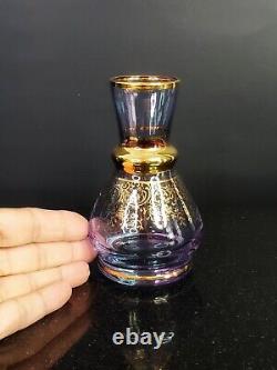 VTG Ferro & Lazzarini Murano Italy Art Glass Small Vase Purple 24K Gold 5.5