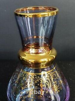 VTG Ferro & Lazzarini Murano Italy Art Glass Small Vase Purple 24K Gold 5.5