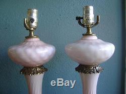 VTG HOLLYWOOD REGENCY 1950s MURANO ITALIAN ART GLASS MARBLE PINK LAMPS BOUDOIR