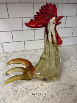 VTG Hand-blown Murano glass Rooster with internal white inclusions and bubbles