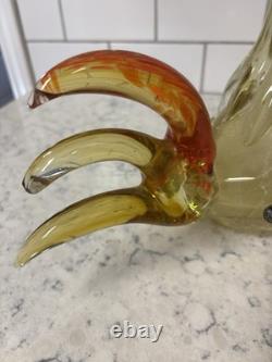 VTG Hand-blown Murano glass Rooster with internal white inclusions and bubbles