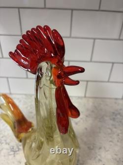 VTG Hand-blown Murano glass Rooster with internal white inclusions and bubbles