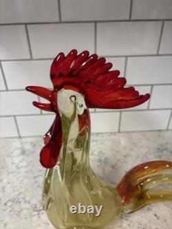 VTG Hand-blown Murano glass Rooster with internal white inclusions and bubbles