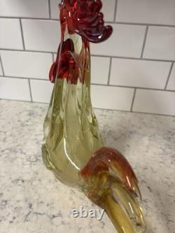 VTG Hand-blown Murano glass Rooster with internal white inclusions and bubbles