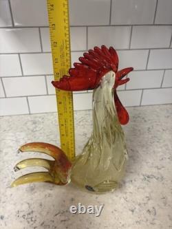 VTG Hand-blown Murano glass Rooster with internal white inclusions and bubbles