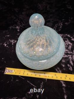 VTG Italian Murano Aventurine Bullicante Glass Vanity Jar Trinket Gold Flakes
