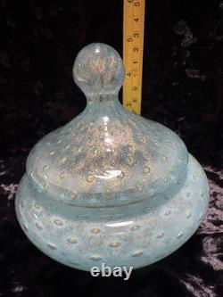 VTG Italian Murano Aventurine Bullicante Glass Vanity Jar Trinket Gold Flakes