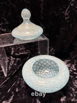 VTG Italian Murano Aventurine Bullicante Glass Vanity Jar Trinket Gold Flakes