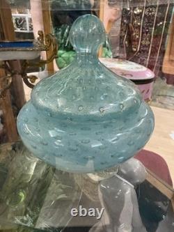 VTG Italian Murano Aventurine Bullicante Glass Vanity Jar Trinket Gold Flakes