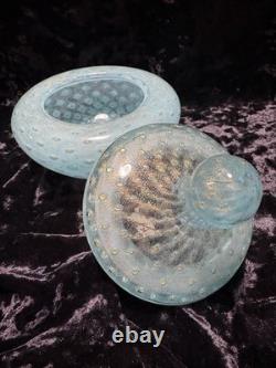 VTG Italian Murano Aventurine Bullicante Glass Vanity Jar Trinket Gold Flakes