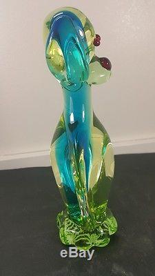 VTG Italian Venetian Murano Vaseline Glass Figurine Dog Sculpture Paperweigh 8'