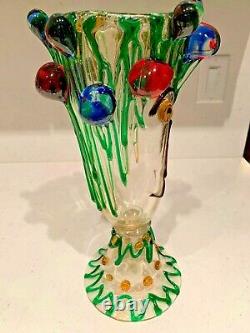 VTG LUIGIO MELLARO SIGNED MURANO GLASS VASE WithFACE WITH GLASS BALLS DRIPPING GL