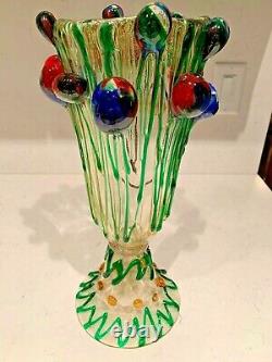 VTG LUIGIO MELLARO SIGNED MURANO GLASS VASE WithFACE WITH GLASS BALLS DRIPPING GL