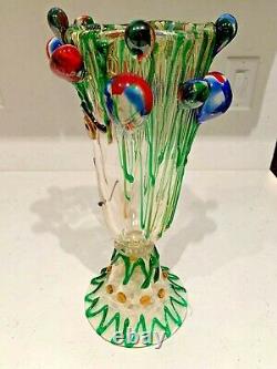 VTG LUIGIO MELLARO SIGNED MURANO GLASS VASE WithFACE WITH GLASS BALLS DRIPPING GL