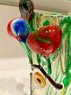 VTG LUIGIO MELLARO SIGNED MURANO GLASS VASE WithFACE WITH GLASS BALLS DRIPPING GL